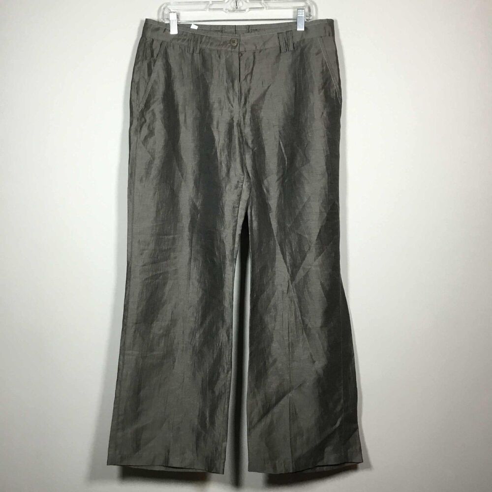 Bianca Taupe Linen Blend Minimalist Wide‎ Leg Slouchy Clean Girl Pants Size 12